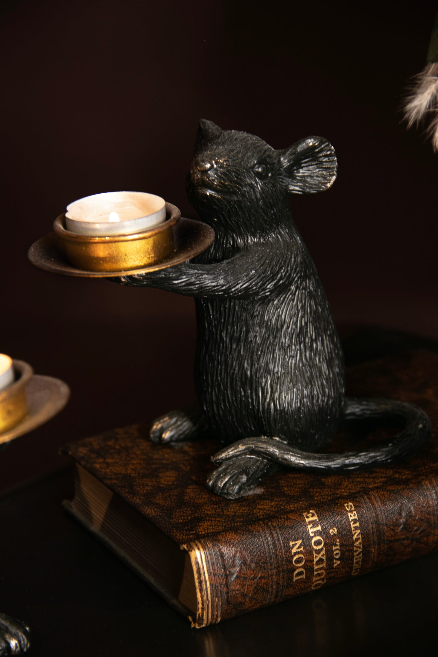 Pair of Black & Gold Mouse Candle Holders