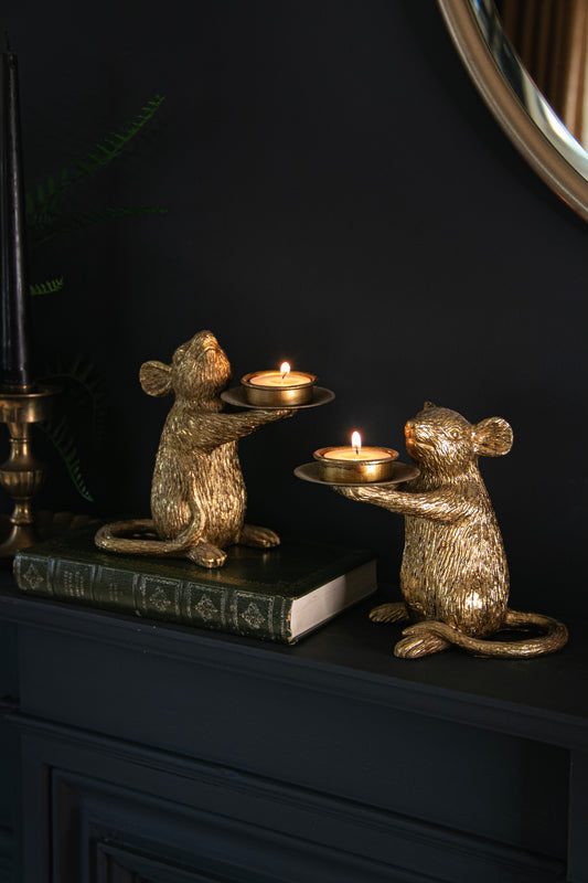 Pair of Gold Mouse Candle Holders  - Stock due July 2024