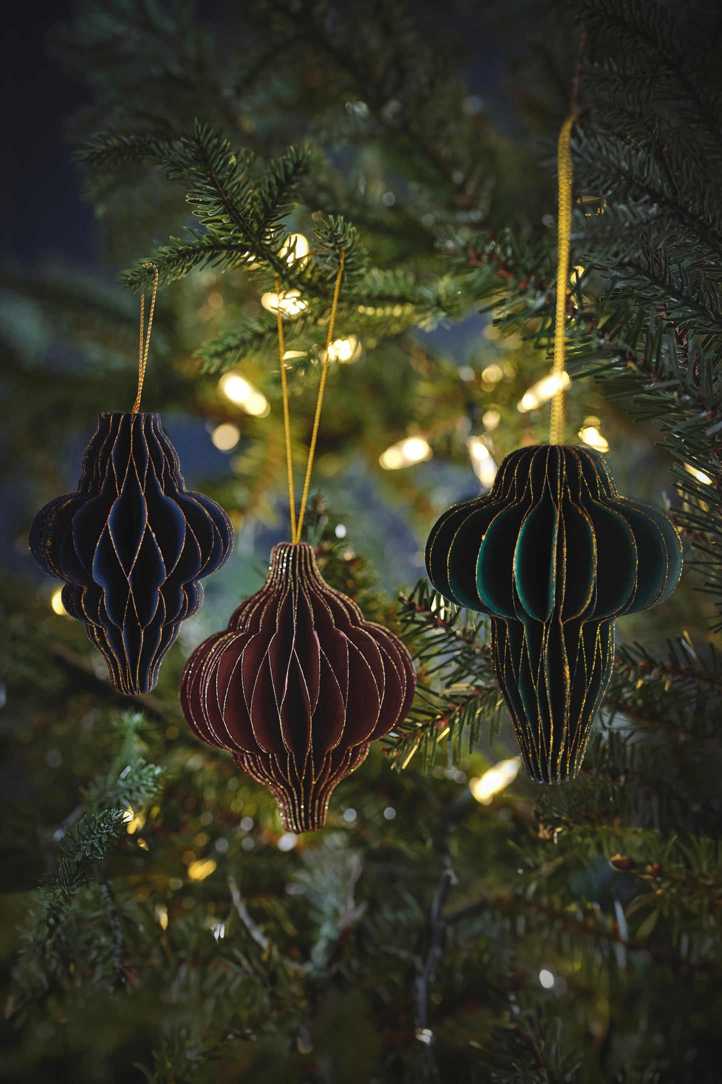 Glitter Edge Honeycomb Hanging Christmas Tree Decorations