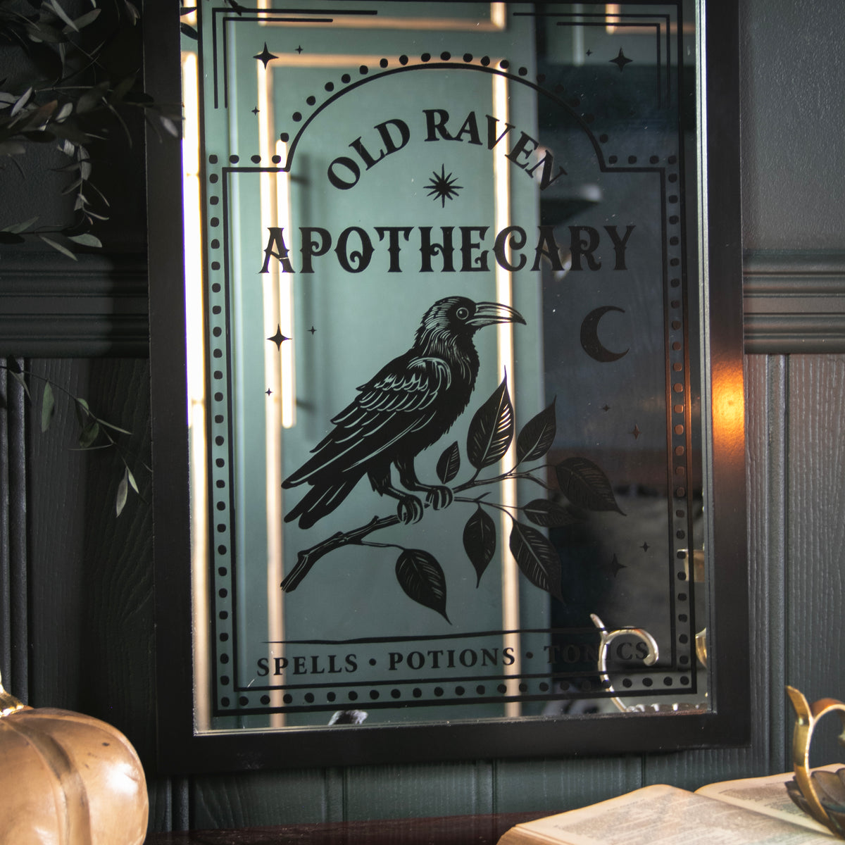 Old Raven Apothecary Mirrored Wall Art
