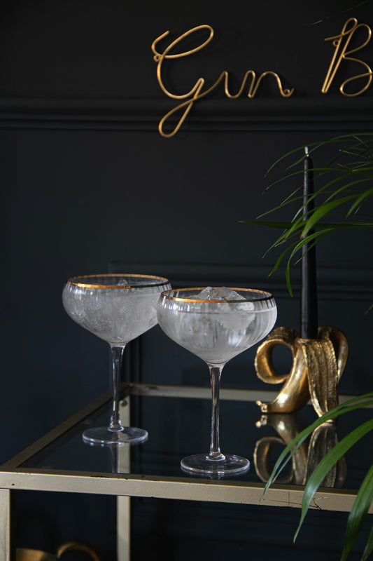 Set of Champagne Coupe/Gin Glasses with Gold Rims