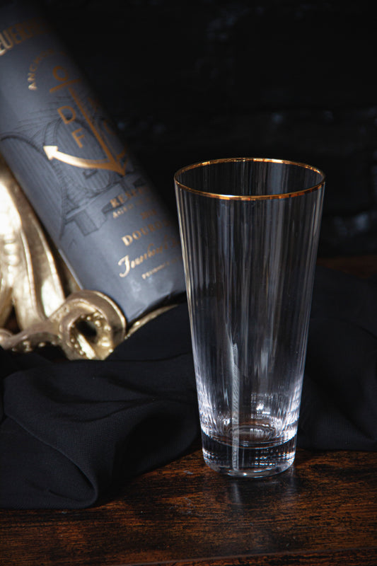 Set of Highball Glass Tumblers with Gold Rims