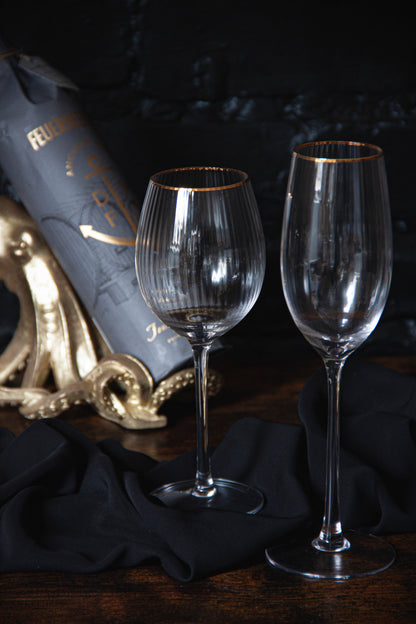 Set of Traditional Champagne Flutes with Gold Rims
