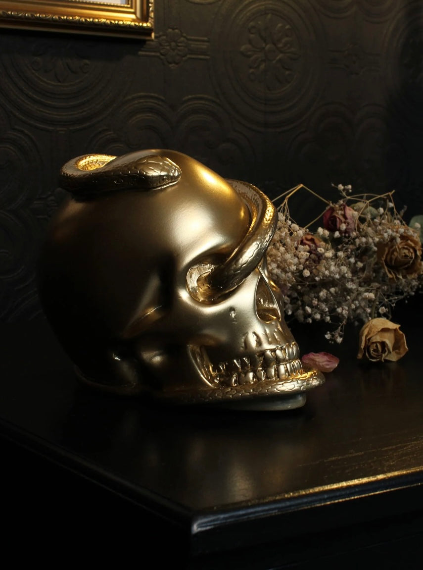 Snake Skull Ornament in Gold - The Blackened Teeth