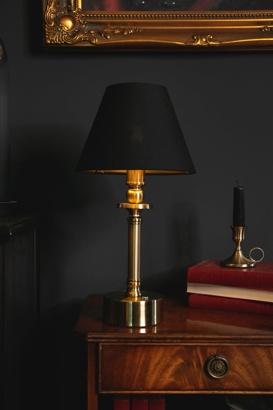 Brass Cordless Rechargeable Table Lamp with Black Shade