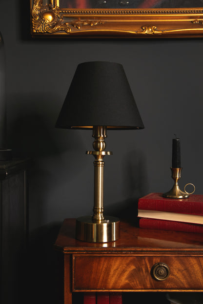 Brass Cordless Rechargeable Table Lamp with Black Shade