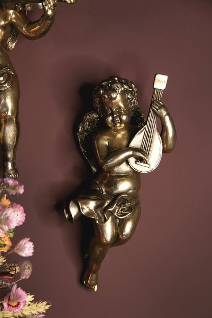 Stock due June - Gold Cherub Lute Wall Figure