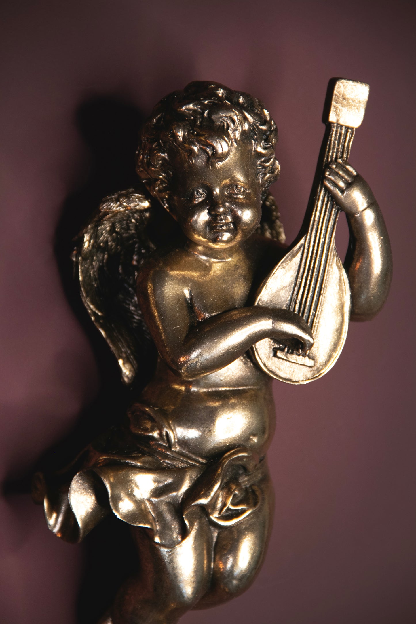 Stock due June - Gold Cherub Lute Wall Figure