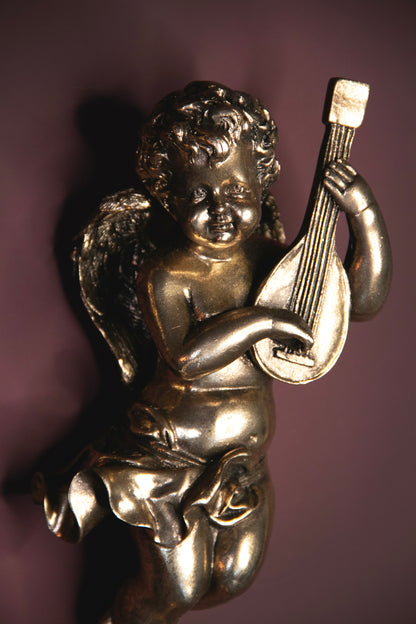 Stock due June - Gold Cherub Lute Wall Figure