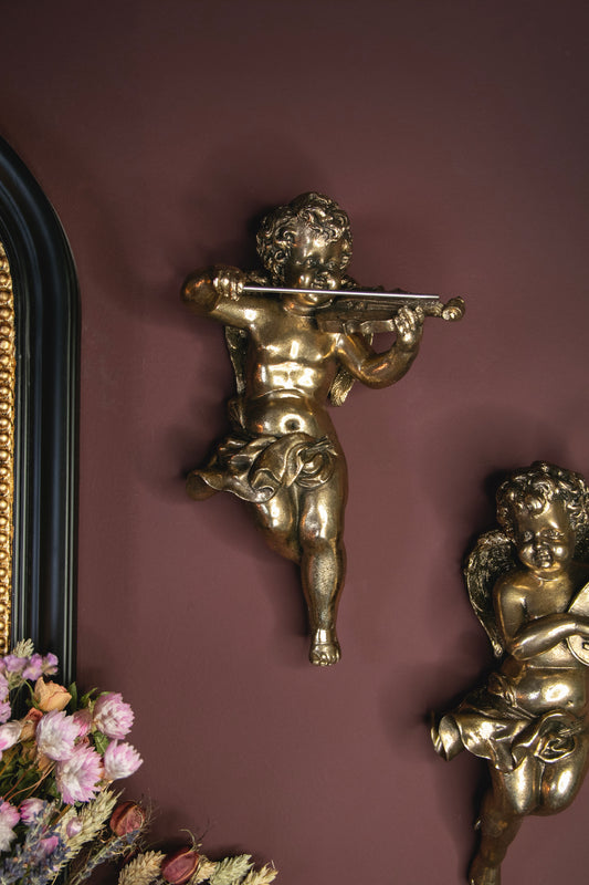Gold Cherub Violin Wall Figure