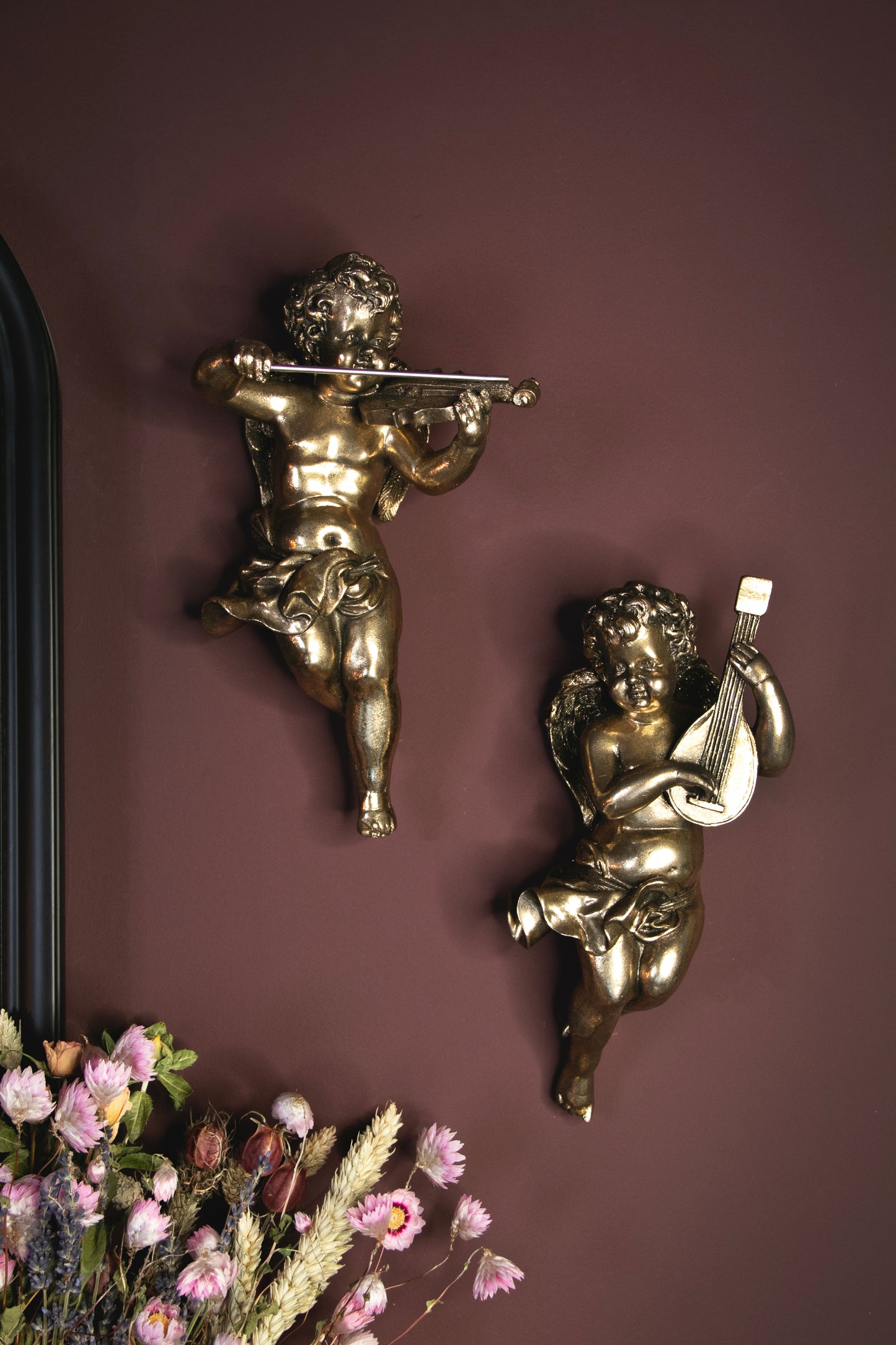 Stock due June - Gold Cherub Lute Wall Figure
