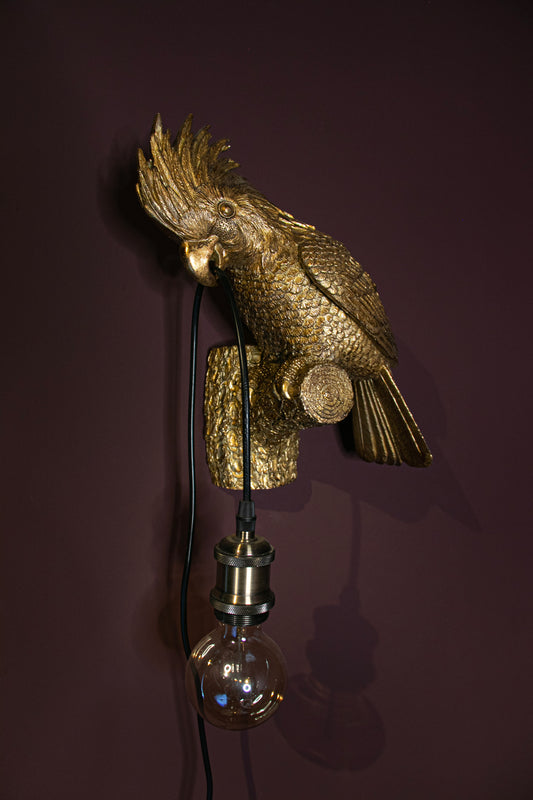 Gold Perching Cockatoo Wall Lamp - Stock Due Late December 2023
