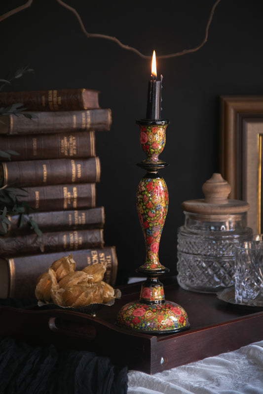Wooden Candle Stick Holder 12" | Multi Floral
