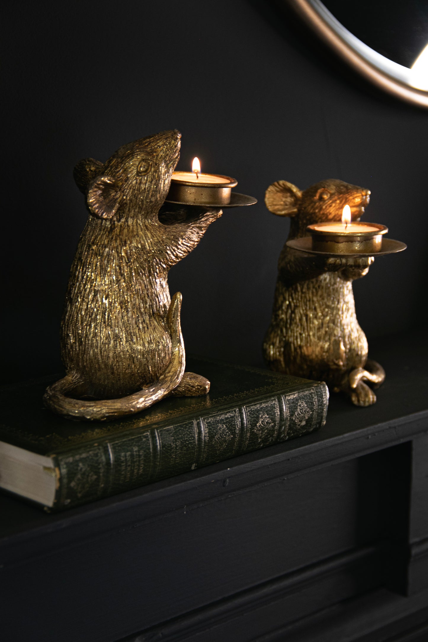 Pair of Gold Mouse Candle Holders