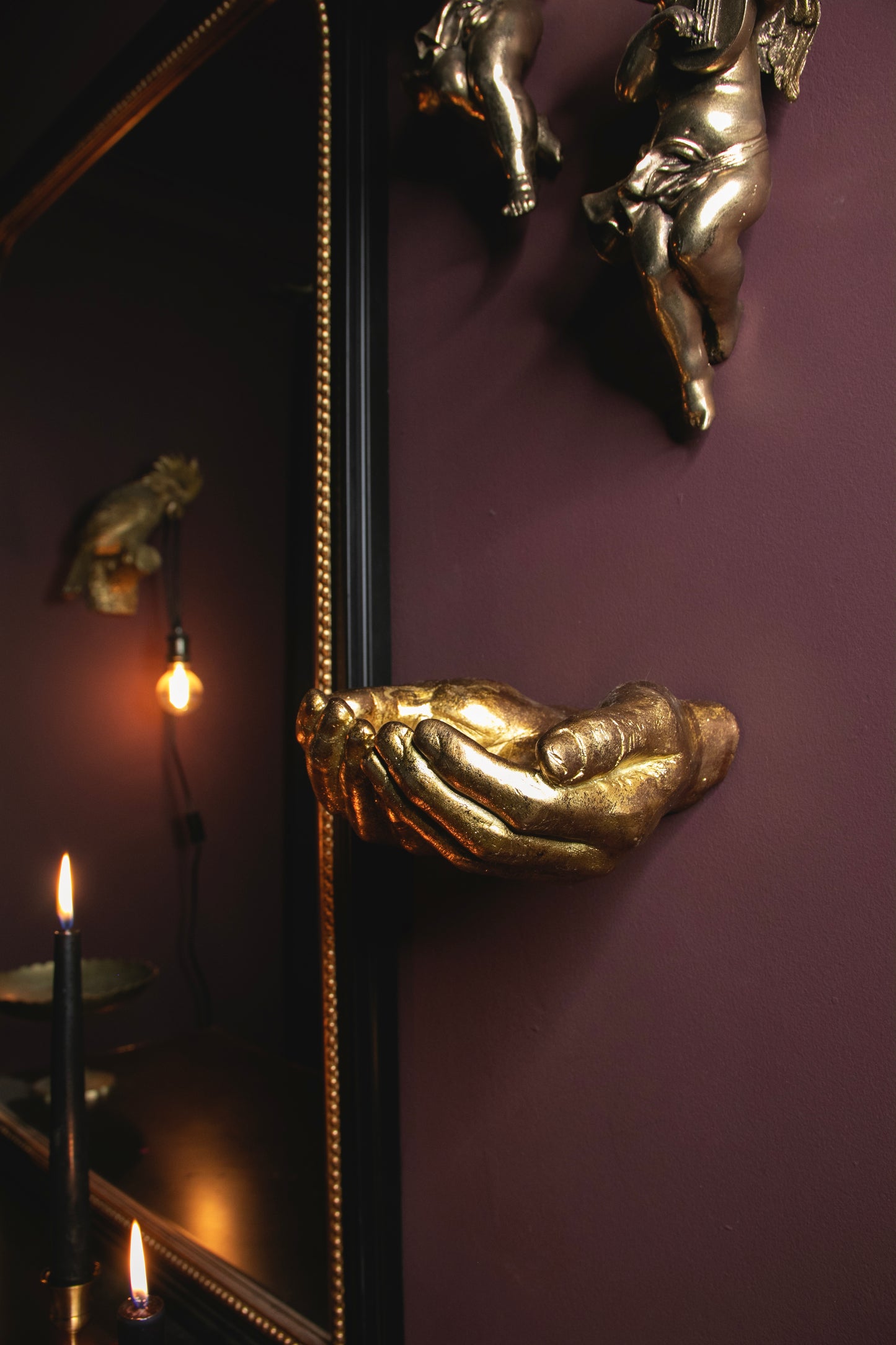Wall Mounted Antique Gold Hands Storage Bowl