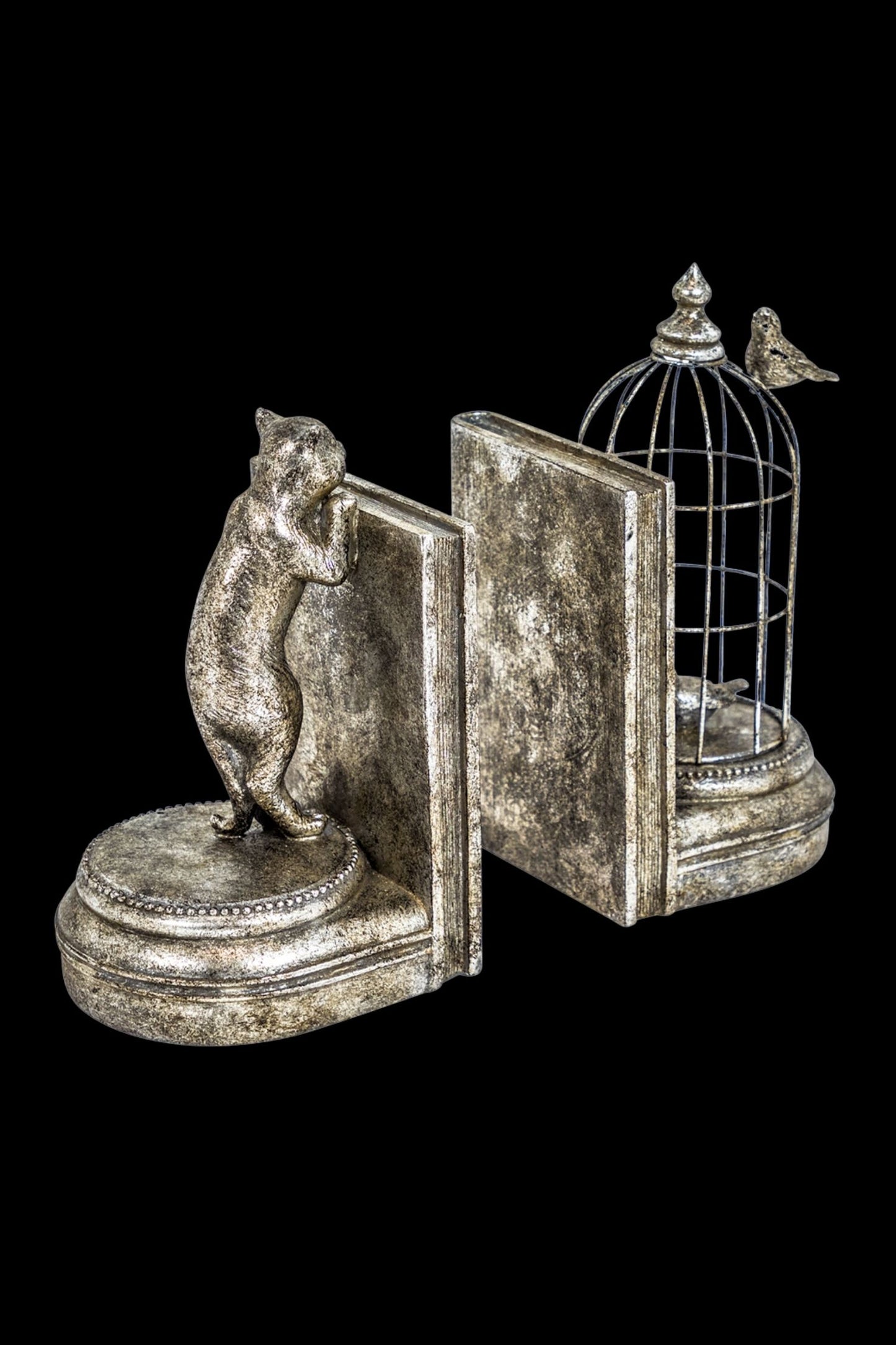 Silver Curious Cat Pair of Bookends