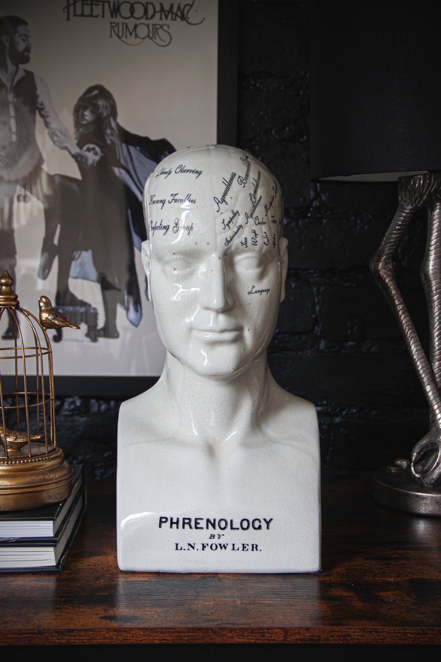 Large Antiqued Ceramic Phrenology Head