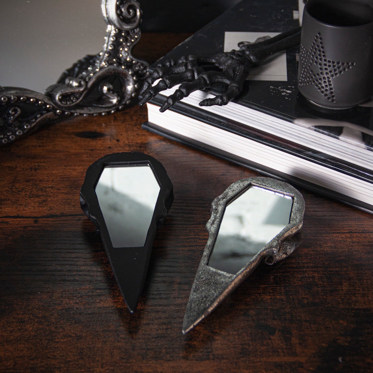 Ornamental Raven Mirror - Antique Silver
